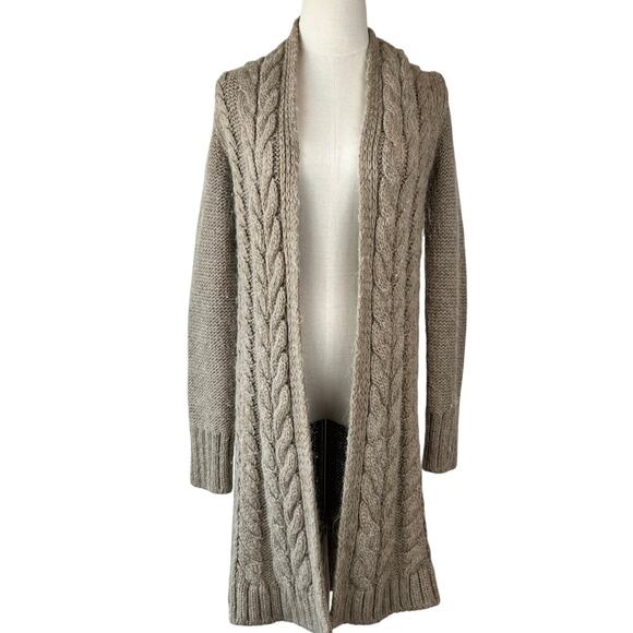 Elsamanda Italy Alpaca Wool Cable Knit Duster Cardigan Open Front Small Beige - Picture 1 of 12
